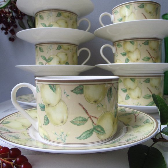 Fine Porcelain Set 8 mugs & 8 Saucers Apple Orchard by Stokes Casual MagnaStrong - Picture 3 of 16